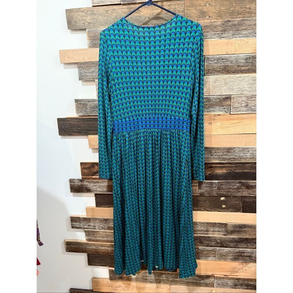 Boden Thea Long Sleeve Midi Dress green blue navy geometric print size 8R - Picture 3 of 9